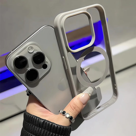 Capa de celular magnética de titânio natural fosco com carregamento para iPhone 16 15 14 13 12 11 Pro Max Plus Mini MagSafe, capa rígida à prova de choque